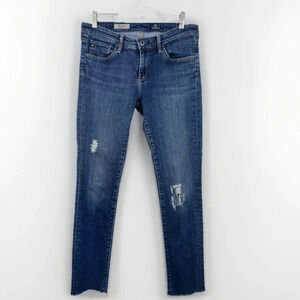 AG Adriano Goldschmied The Stevie Slim Straight Jeans Distressed 29R 7.75” rise